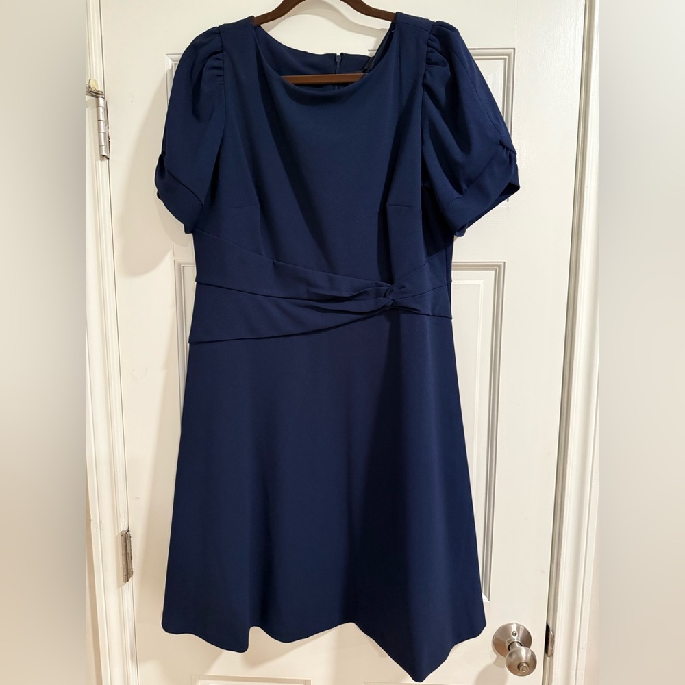 Dkny Puff Sleeve Navy Blue Dress